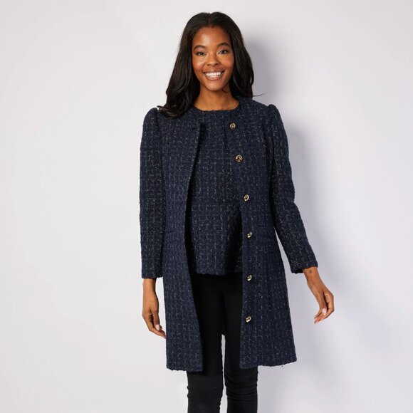 Current Season! Brand New Sail to Sable Navy Metallic Tweed Button Front Coat, M - Picture 6 of 7